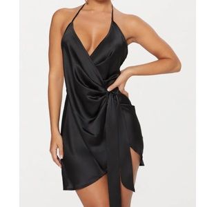 Black Satin Wrap Dress